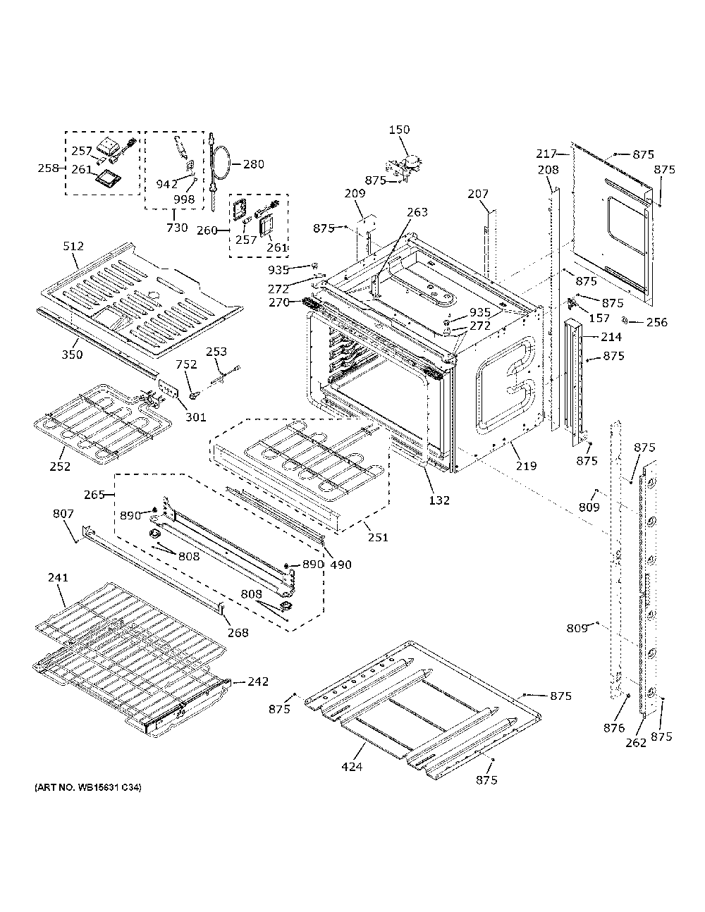 Upper Oven Diagram and Parts List for CTD90FP3N2D1  General Electric Wall Oven