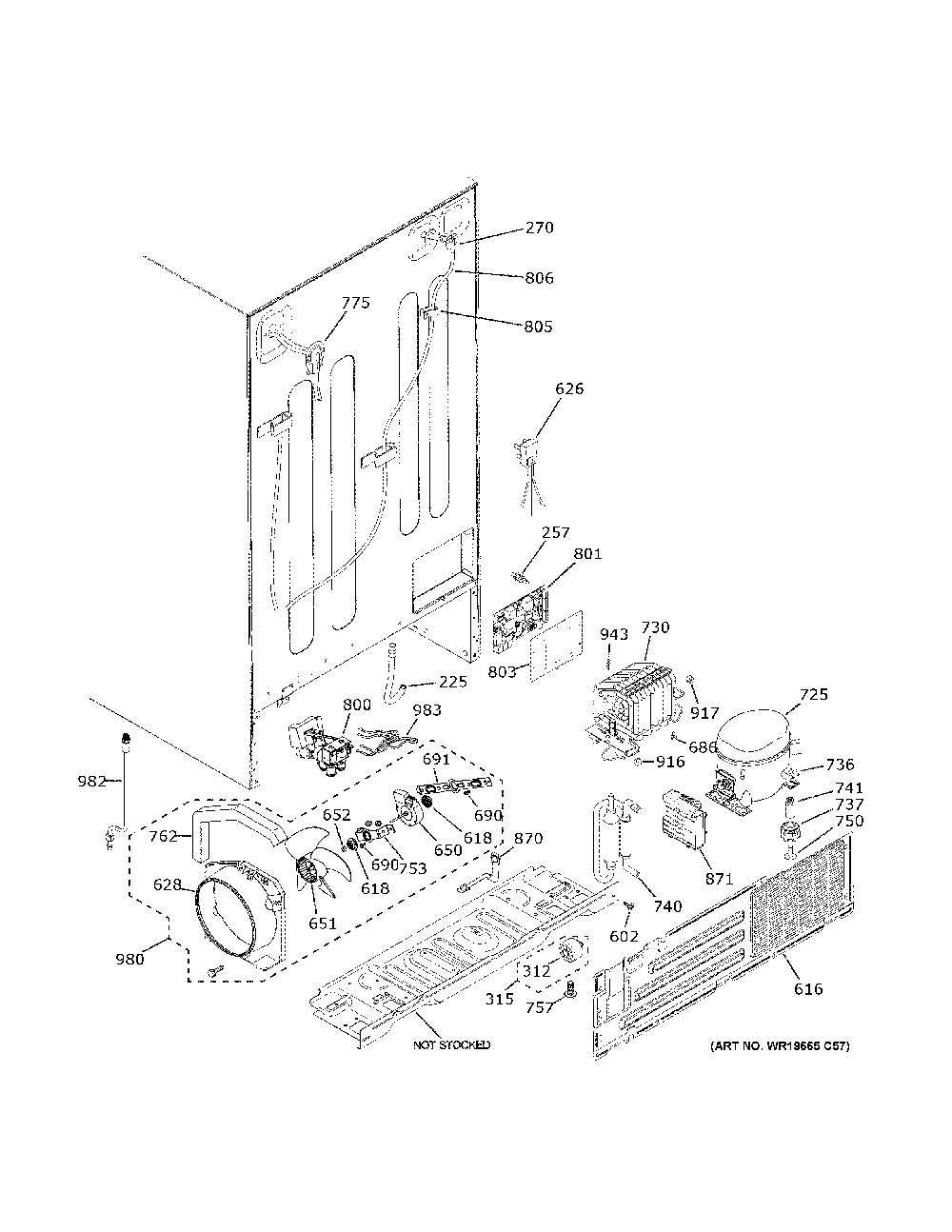Machine Compartment Diagram and Parts List for GSE23GYPECFS  General Electric Refrigerator
