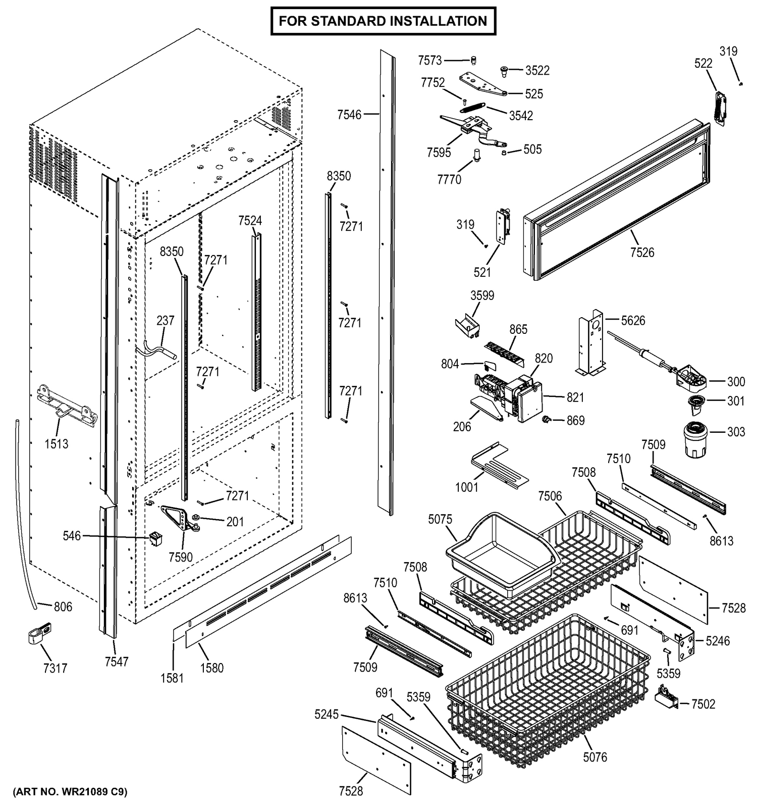 CABINET - STANDARD Diagram and Parts List for ZIC360NHCLH  General Electric Refrigerator