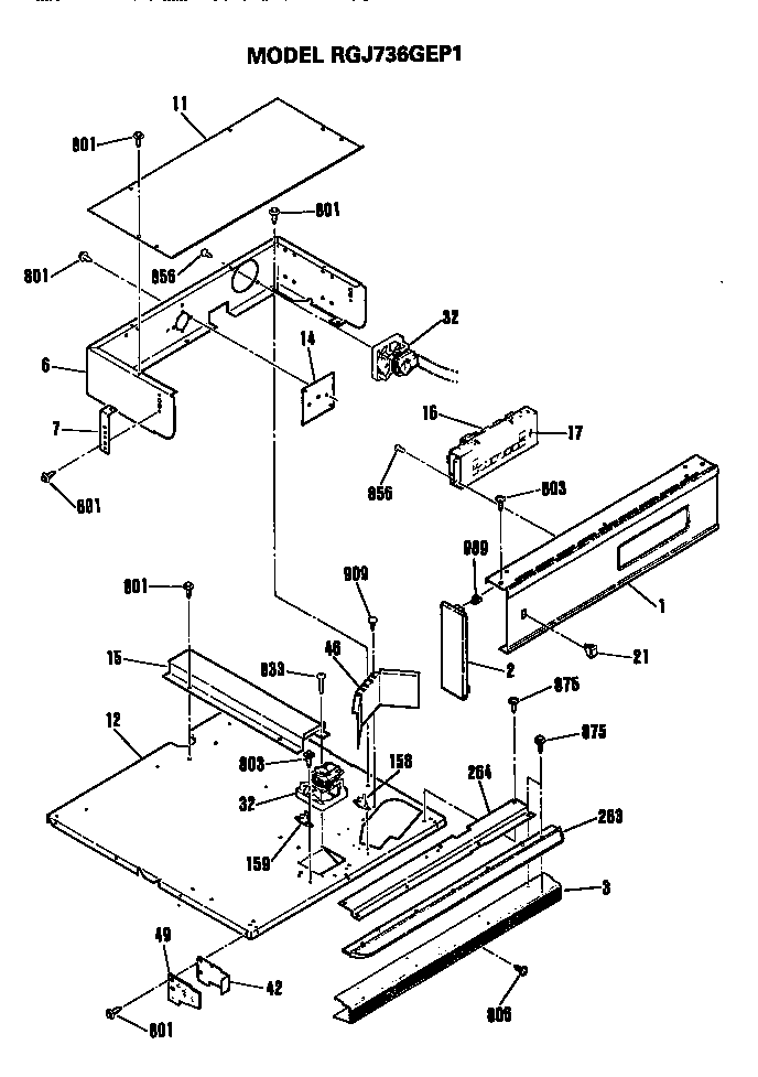 Control Panel Diagram and Parts List for RGJ736GEP1BG  Hotpoint Range