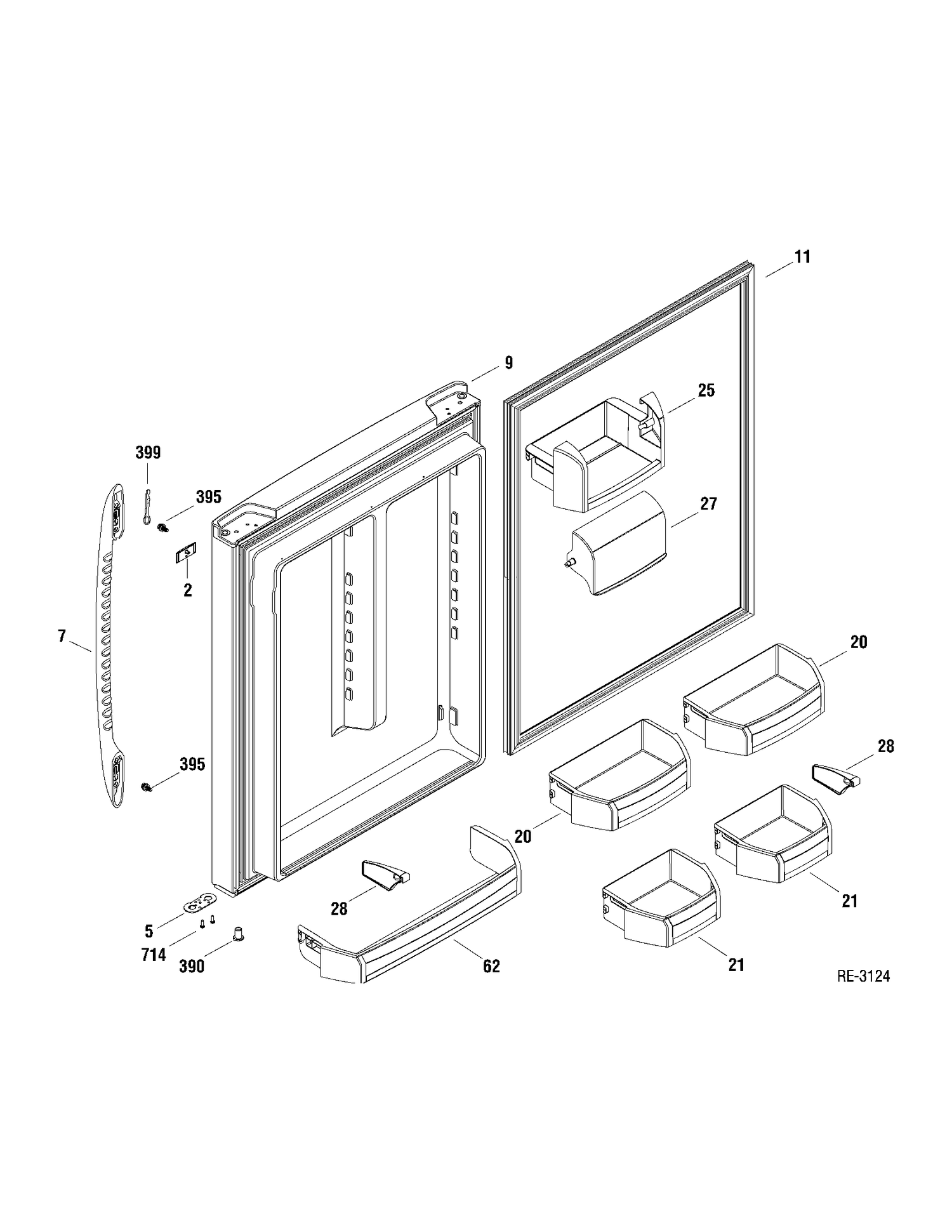 FF DOOR Diagram and Parts List for PDRF2MBXARBB  General Electric Refrigerator