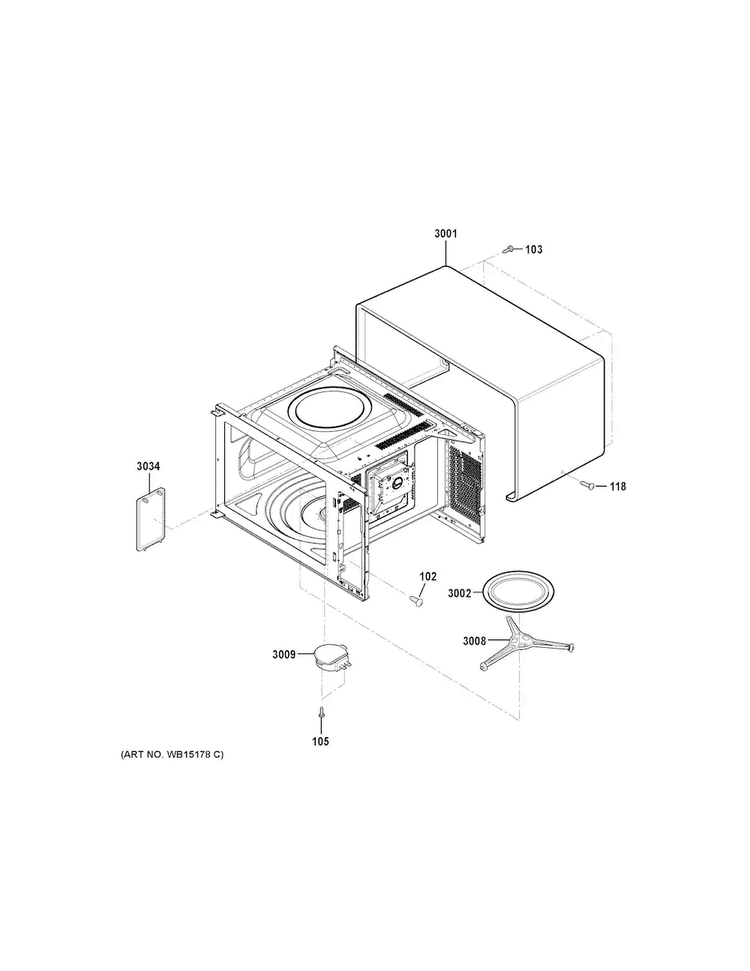 Oven Cavity Parts Diagram and Parts List for JES1456DS2WW  General Electric Microwave