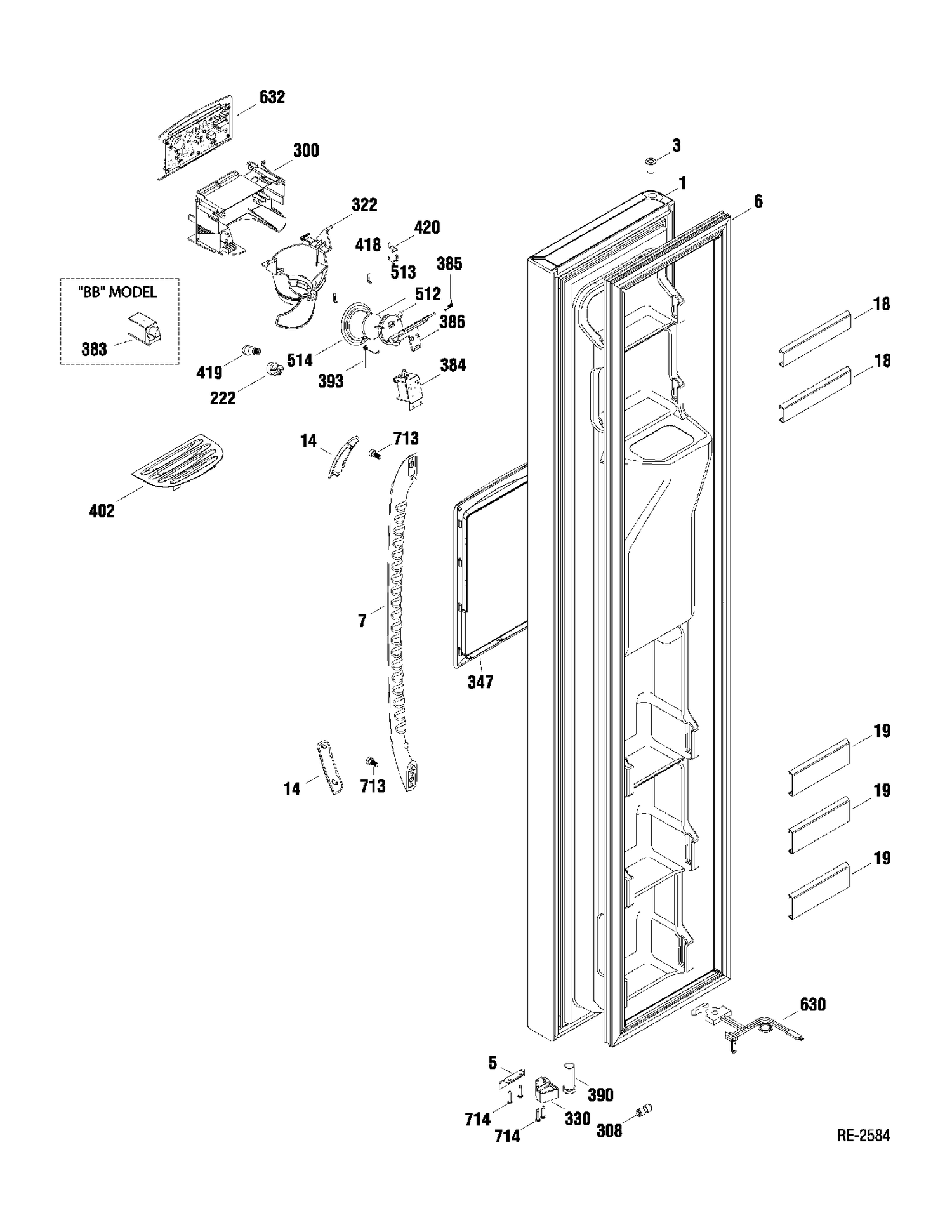 FZ DOOR Diagram and Parts List for DSR23UGTABB  General Electric Refrigerator