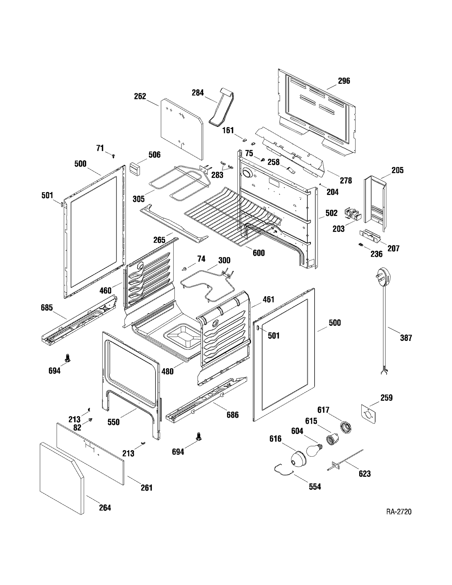 BODY PARTS Diagram and Parts List for JCBS64DM2WW  General Electric Range