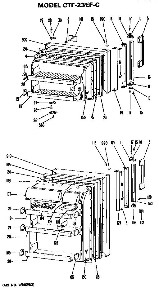 Doors Diagram and Parts List for CTF23EFC  Hotpoint Refrigerator