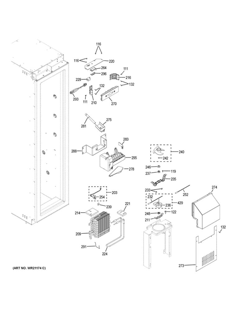 Freezer Section Diagram and Parts List for ZIF180NPKAII  General Electric Freezer