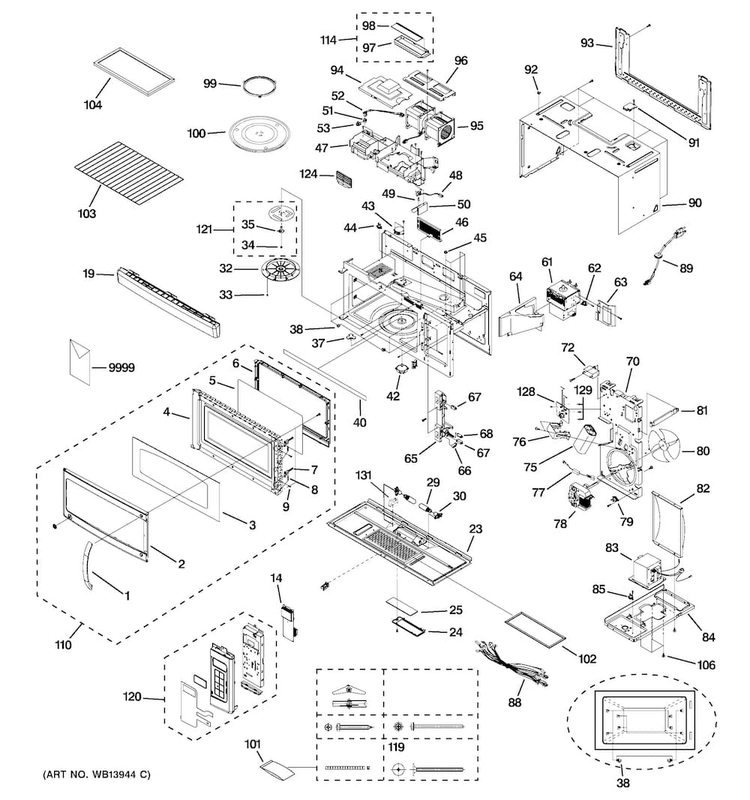 Microwave Diagram and Parts List for JVM1850DM1WW  General Electric Microwave