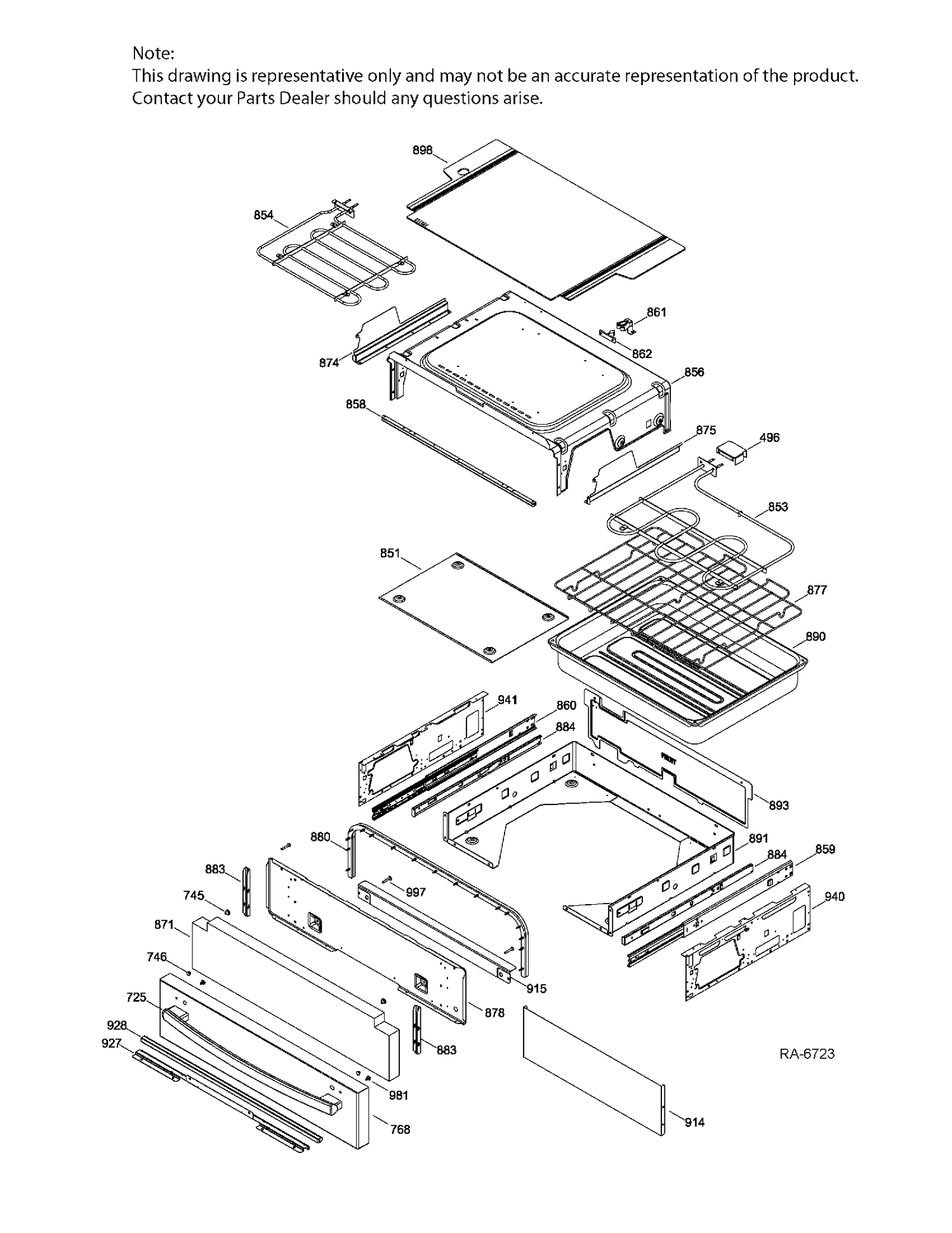 DRAWER PARTS Diagram and Parts List for PCGS910SEF4SS  General Electric Range
