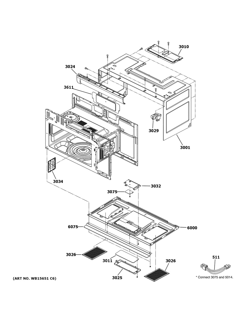 Oven Cavity Parts Diagram and Parts List for CVM521P2M6S1  General Electric Microwave