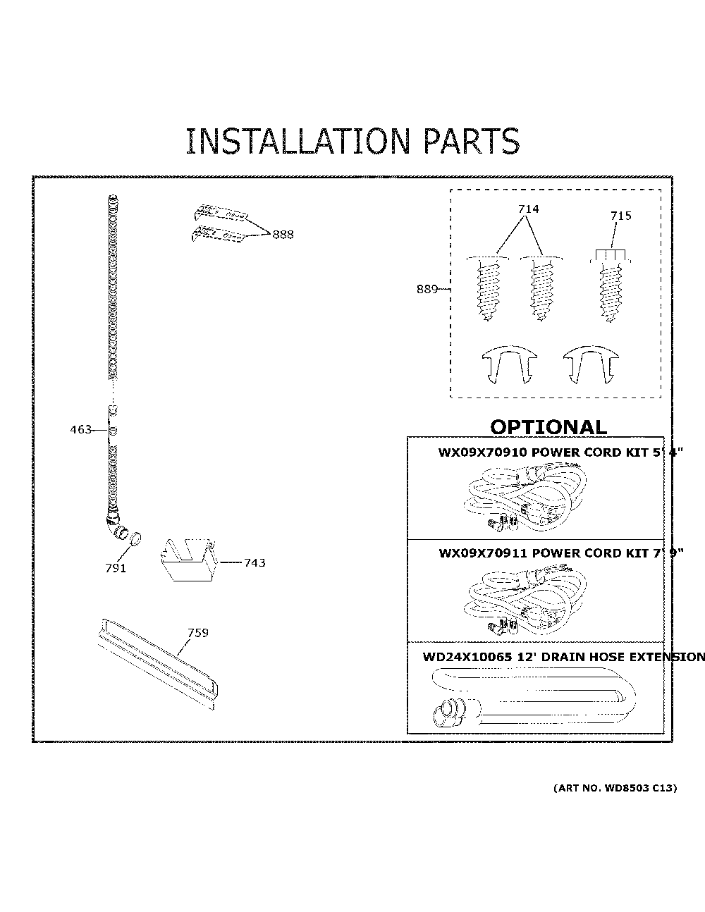 Installation Parts Diagram and Parts List for GDT535PSMBSS  General Electric Dishwasher