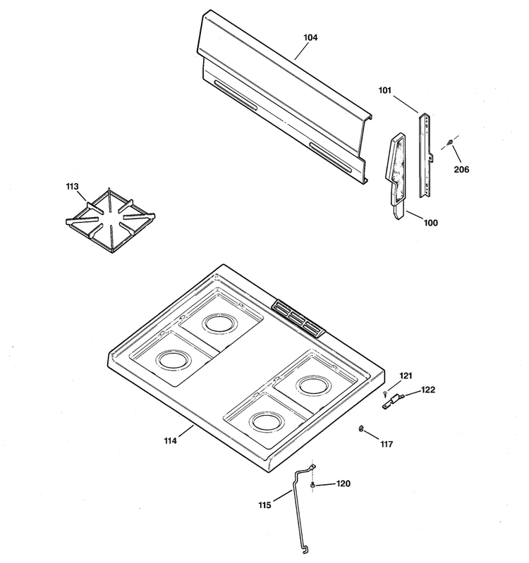 Cooktop Diagram and Parts List for RGB524PEA1CT  Hotpoint Range