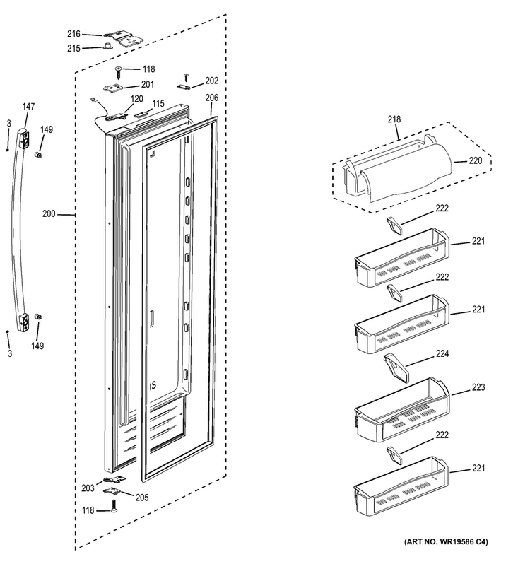 Fresh Food Door Diagram and Parts List for PSB42YSHASS  General Electric Refrigerator