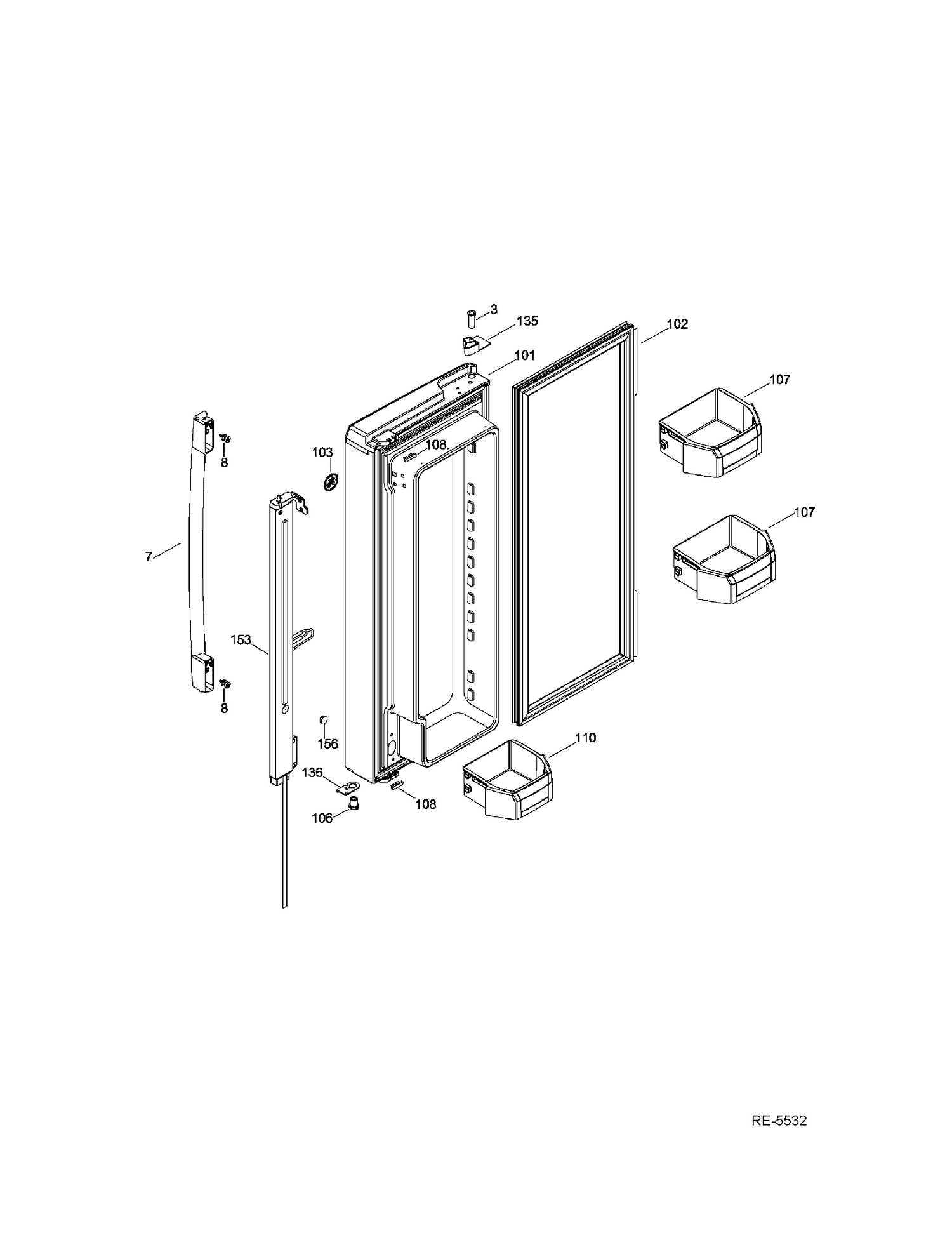 FF DOOR LEFT Diagram and Parts List for PNR20KSEAFES  General Electric Refrigerator
