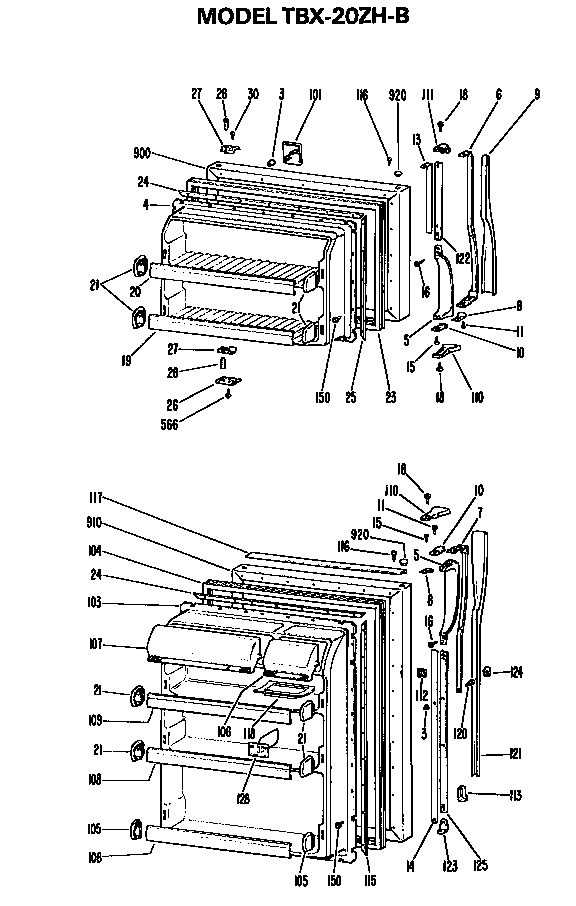 Doors Diagram and Parts List for TBX20ZHB  General Electric Refrigerator