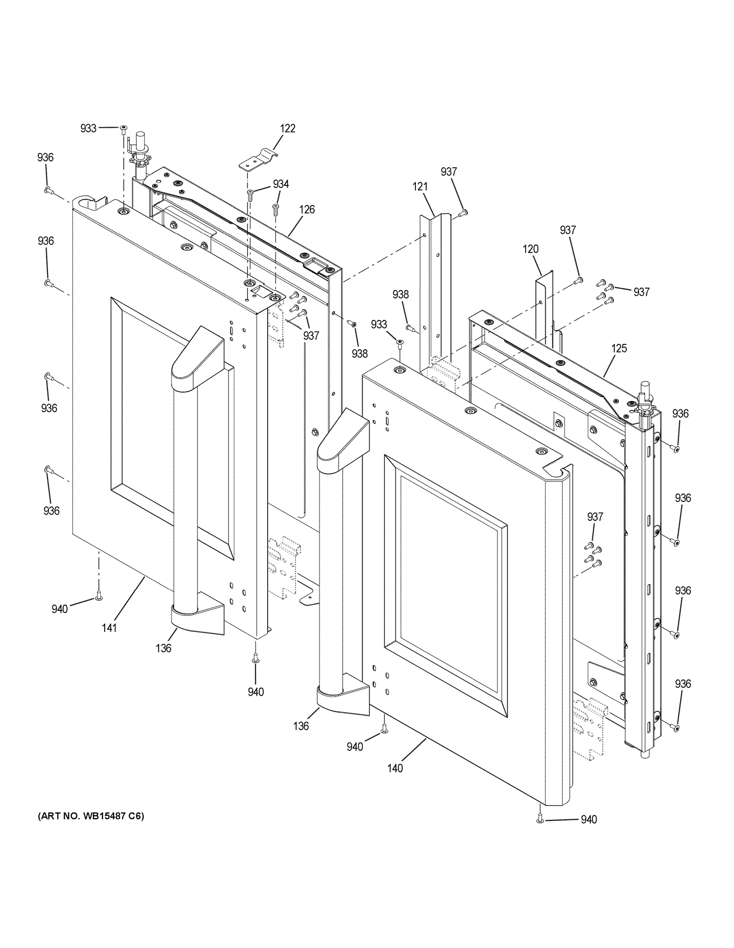 UPPER DOORS Diagram and Parts List for ZET2FL1SS  General Electric Wall Oven