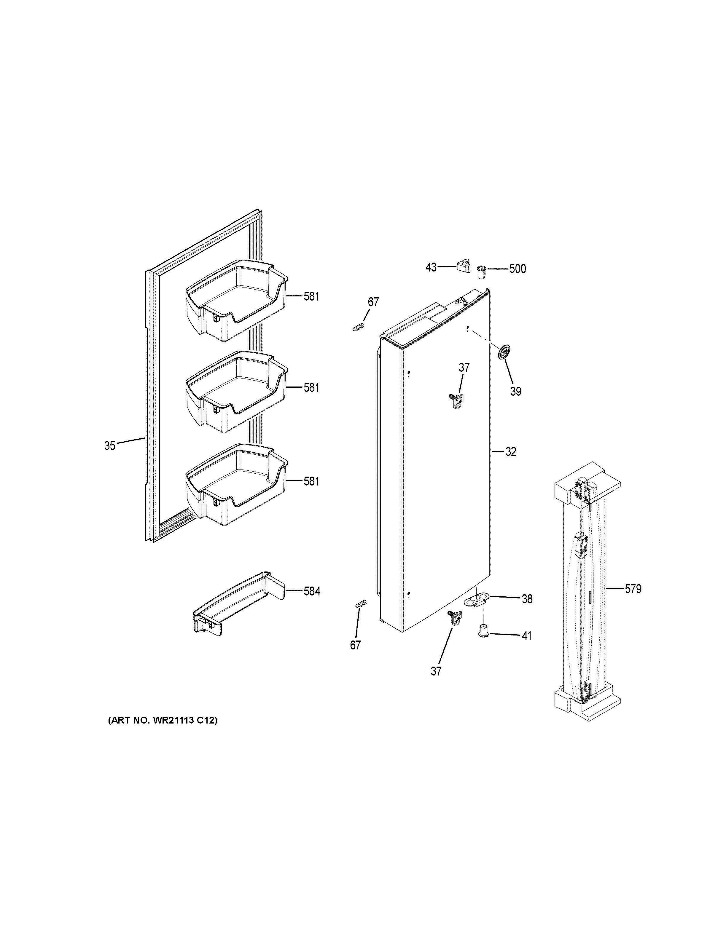 FRESH FOOD DOOR RH Diagram and Parts List for GFE24JGKBFBB  General Electric Refrigerator