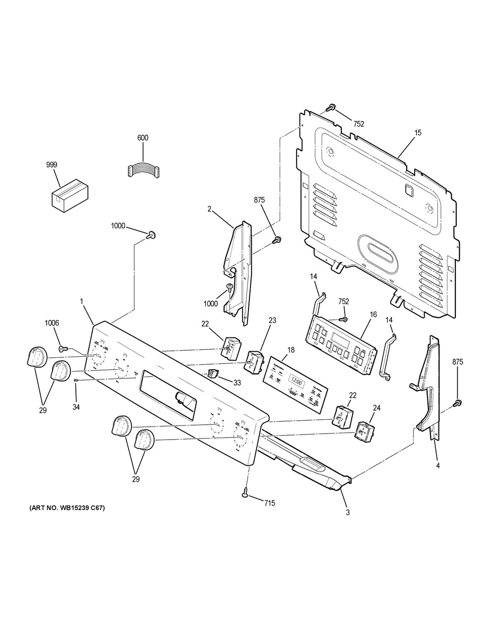 Control Panel Diagram and Parts List for JBS60DK5BB  General Electric Range