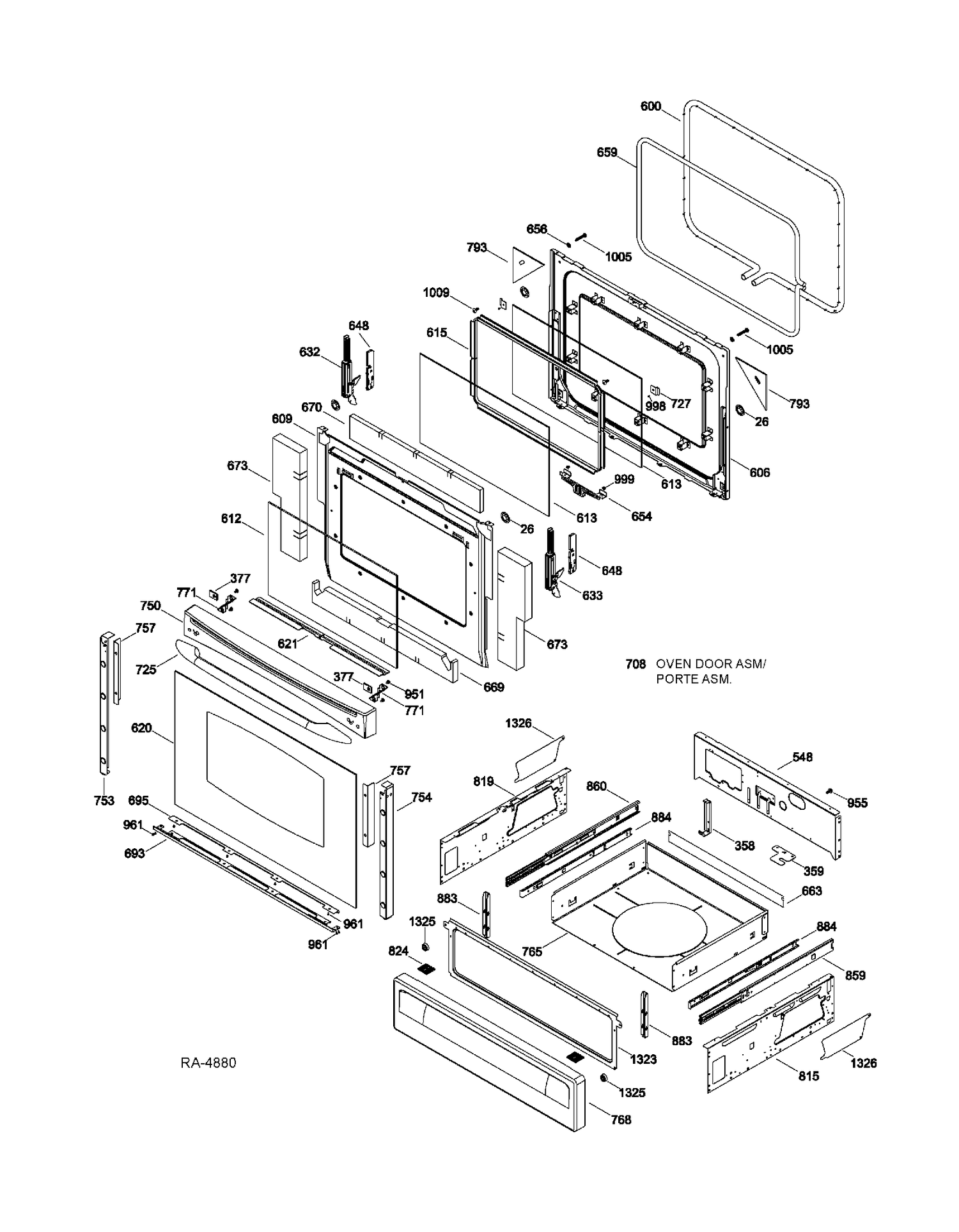 DOOR & DRAWER PARTS Diagram and Parts List for PCGB910DET2WW  General Electric Range
