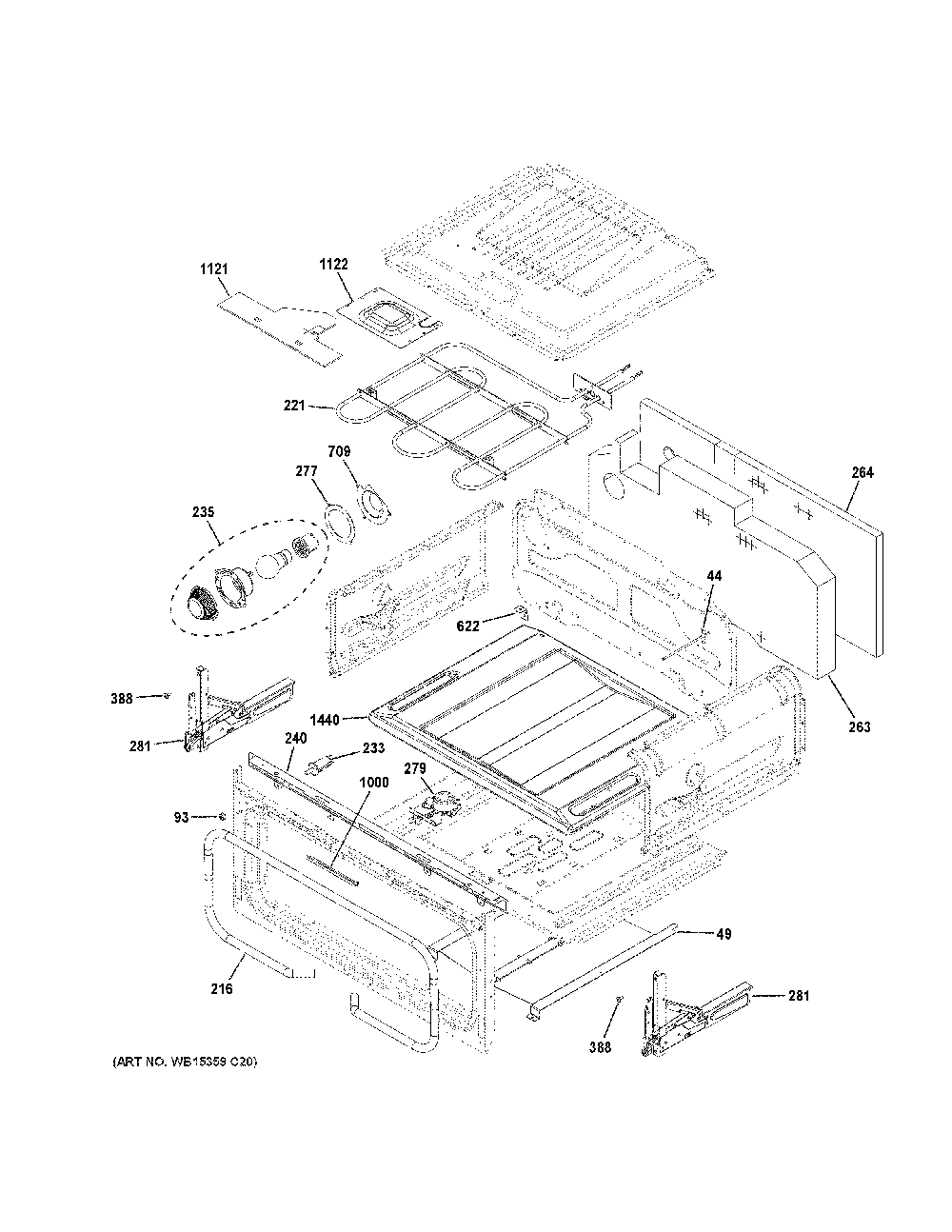 Upper oven Diagram and Parts List for PGS960FEL4DS  General Electric Range