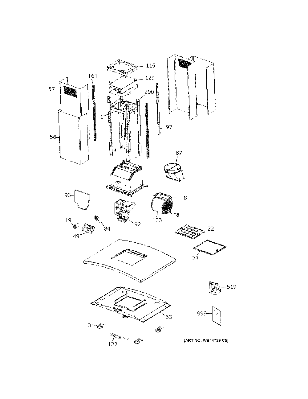 Range Hood Diagram and Parts List for PV977N4SS  General Electric Range Hood