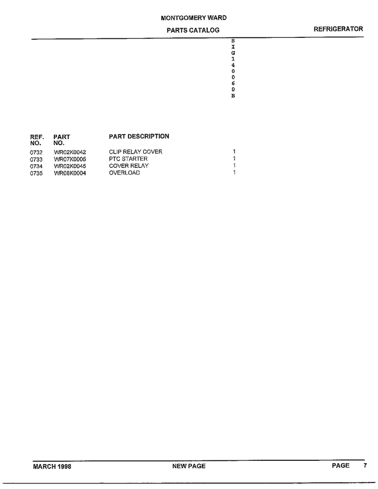 Unit Parts Page 3 Diagram and Parts List for SIG140060B  General Electric Refrigerator
