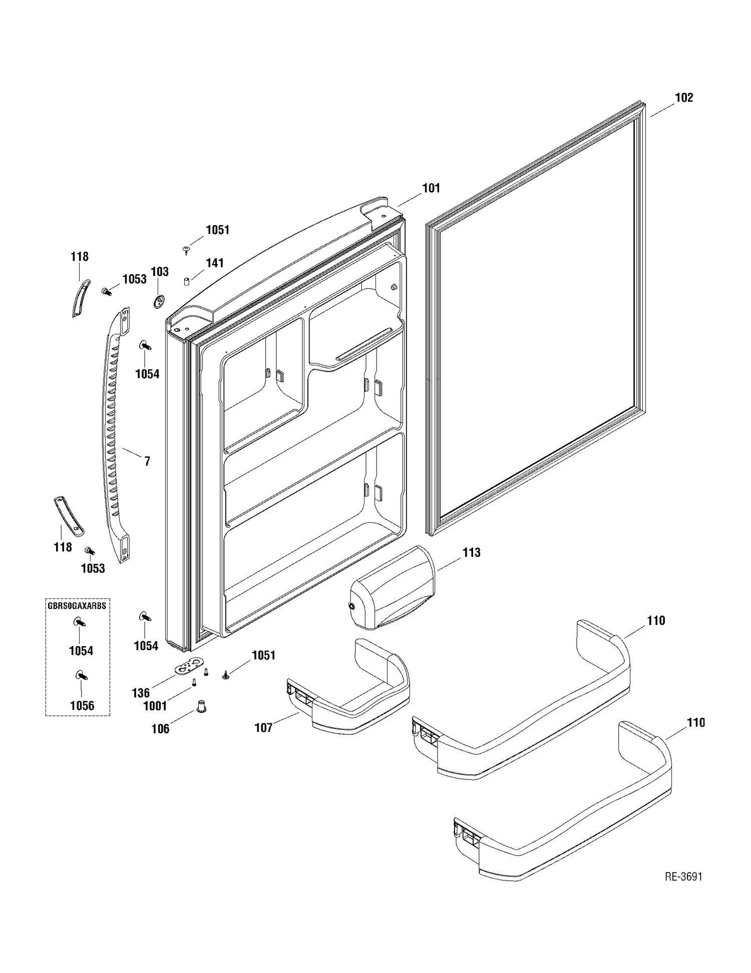 FF DOOR Diagram and Parts List for GBRC0GAXARBB  General Electric Refrigerator