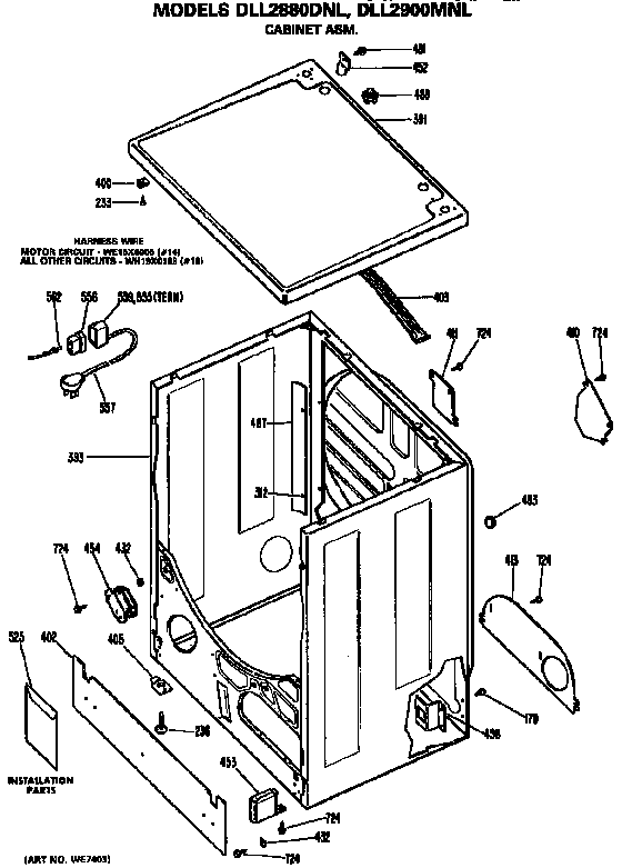 Cabinet Assembly Diagram and Parts List for DLL2900MNL  Hotpoint Dryer