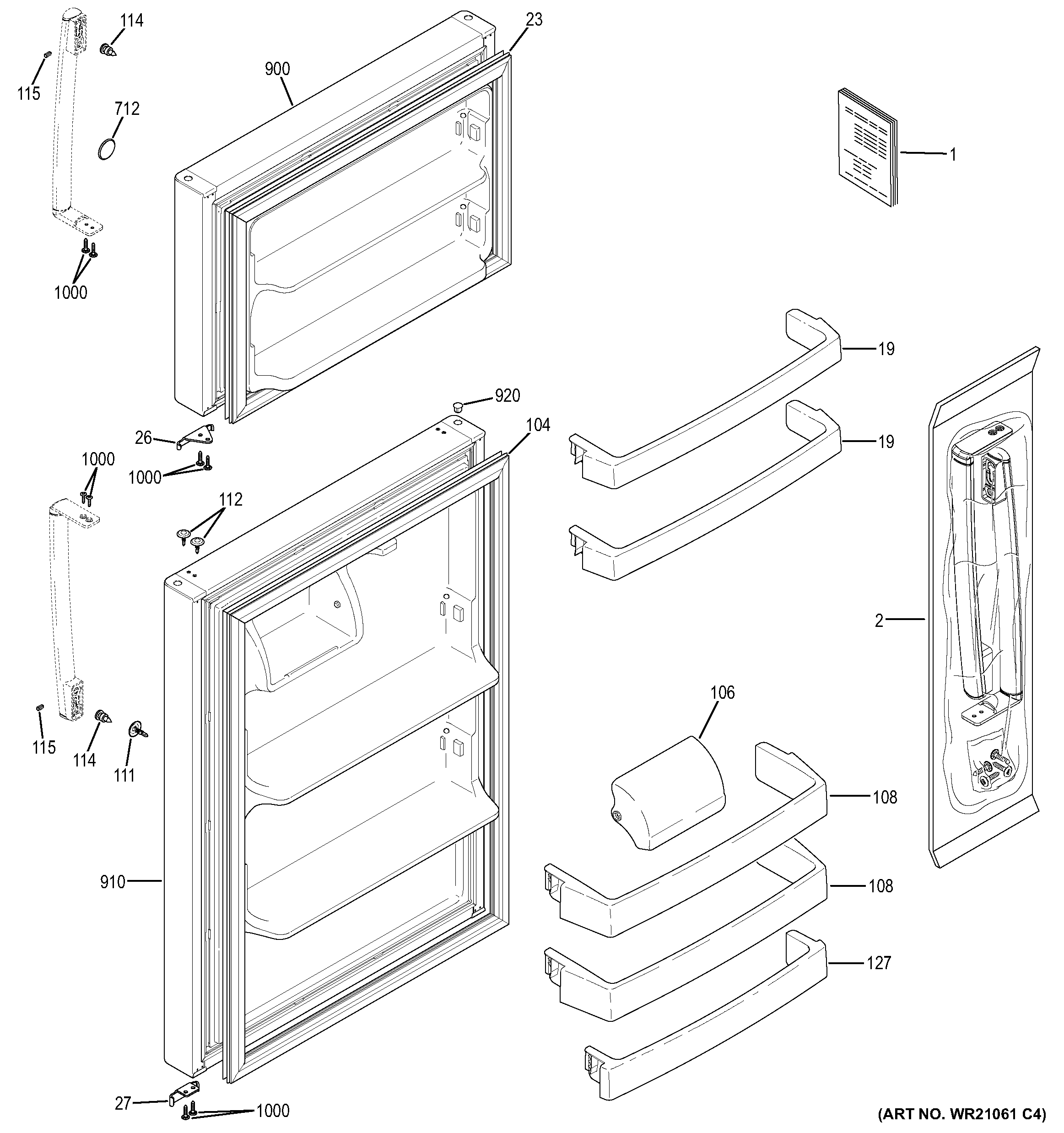 Doors Diagram and Parts List for GAS18PSJJRSS  General Electric Refrigerator