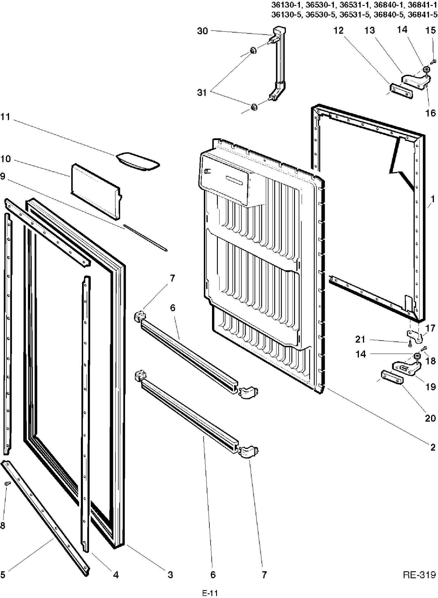 REFRIGERATOR DOOR Diagram and Parts List for 36311-1  General Electric Refrigerator