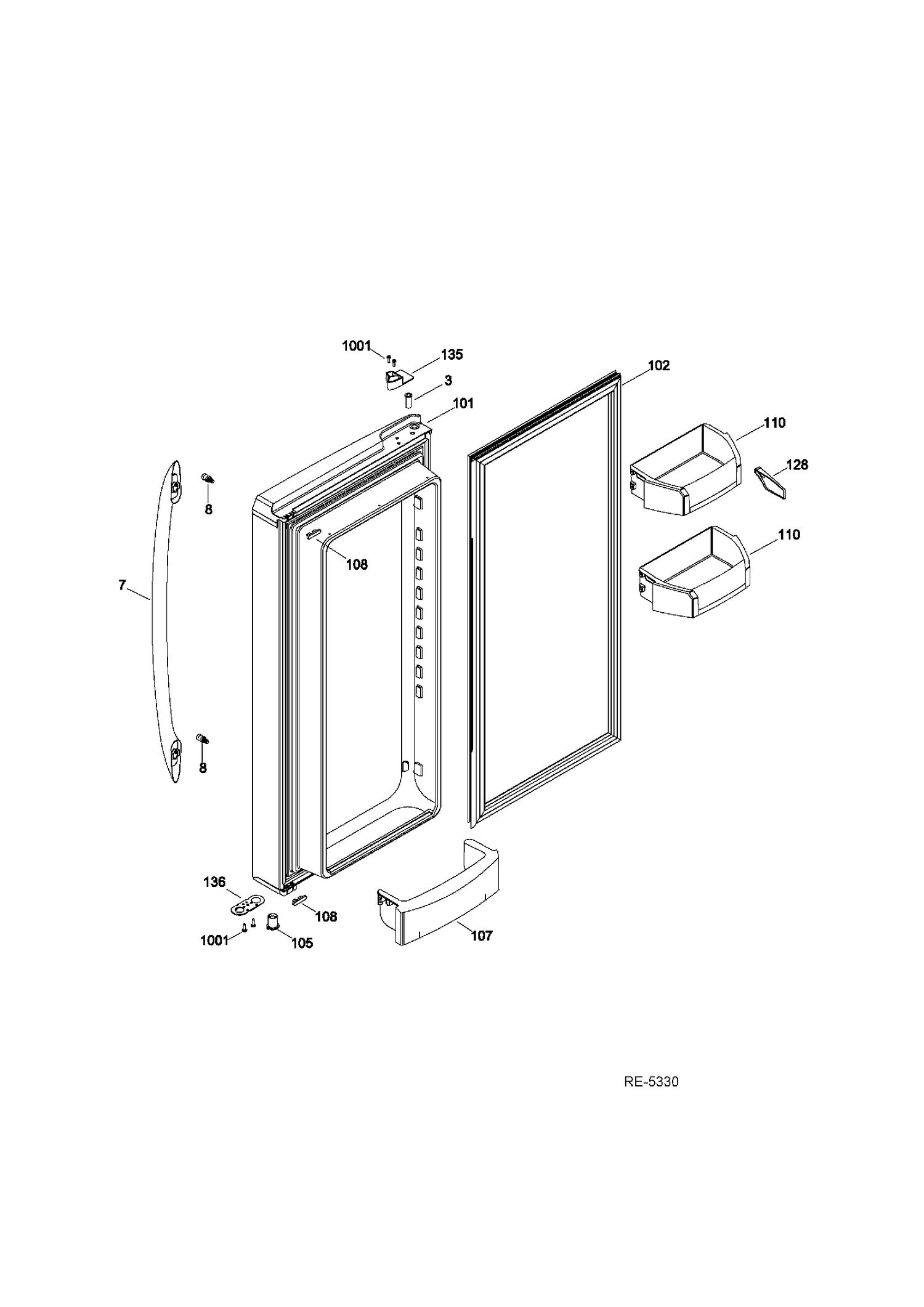 FF DOOR LEFT Diagram and Parts List for PFRS5NBXBSS  General Electric Refrigerator