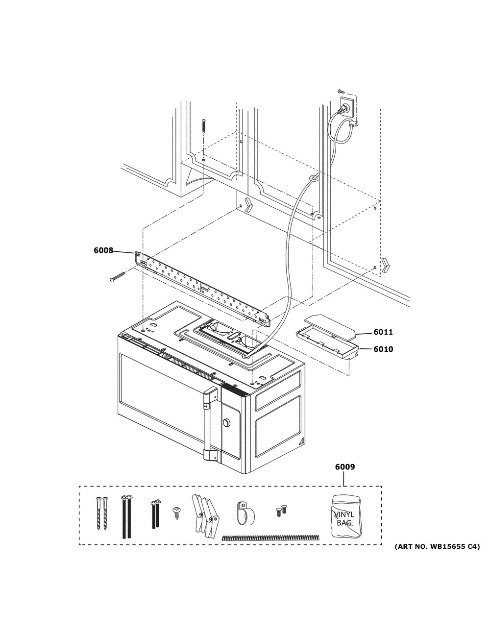 Installation Parts Diagram and Parts List for CVM521P2M6S1  General Electric Microwave