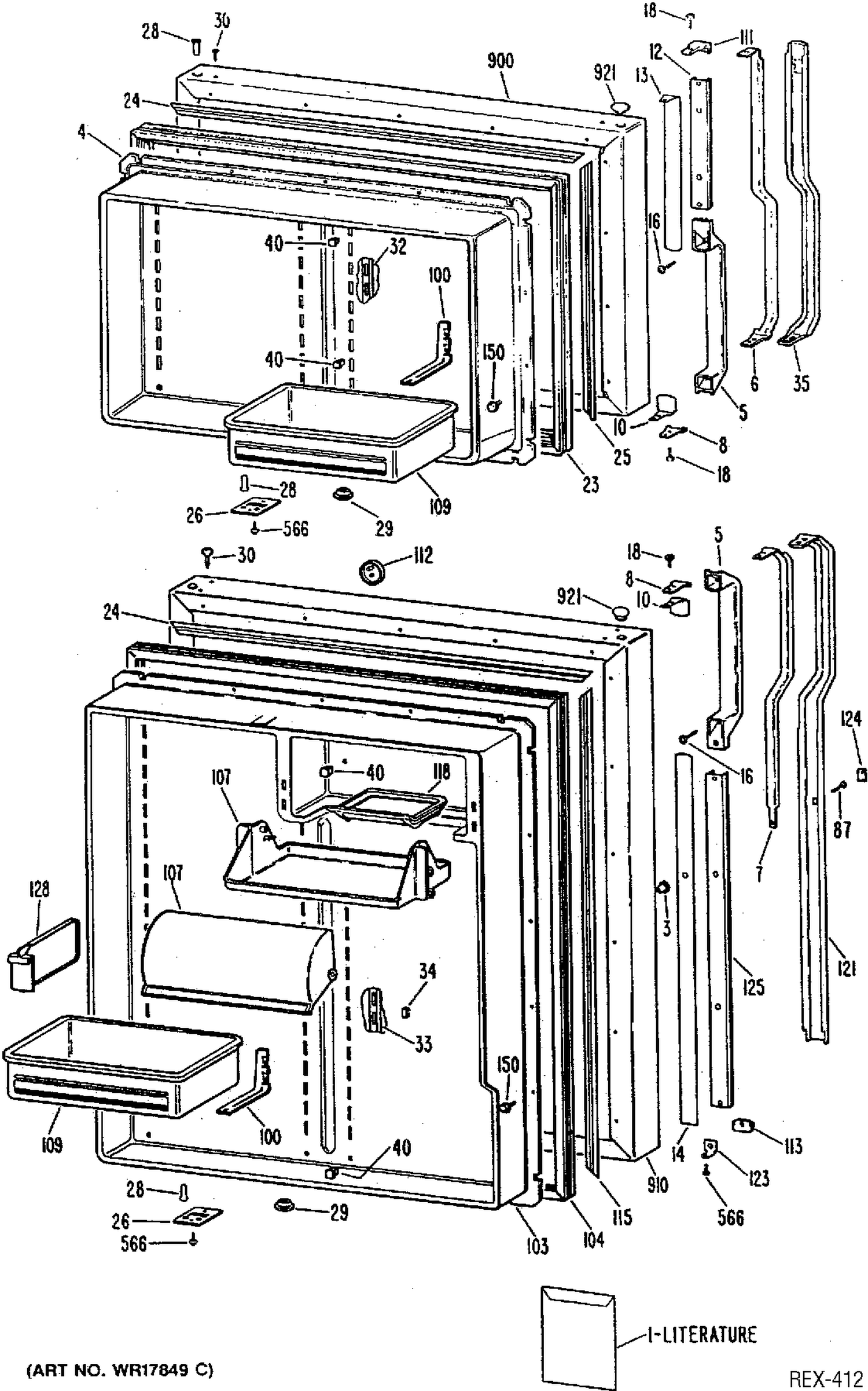 DOOR ASSEMBLY Diagram and Parts List for TBC19ZRERWH  General Electric Refrigerator