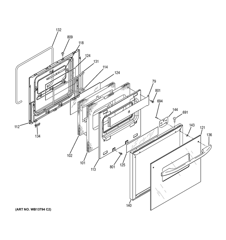 Door Diagram and Parts List for JRP20SK2SS  General Electric Wall Oven