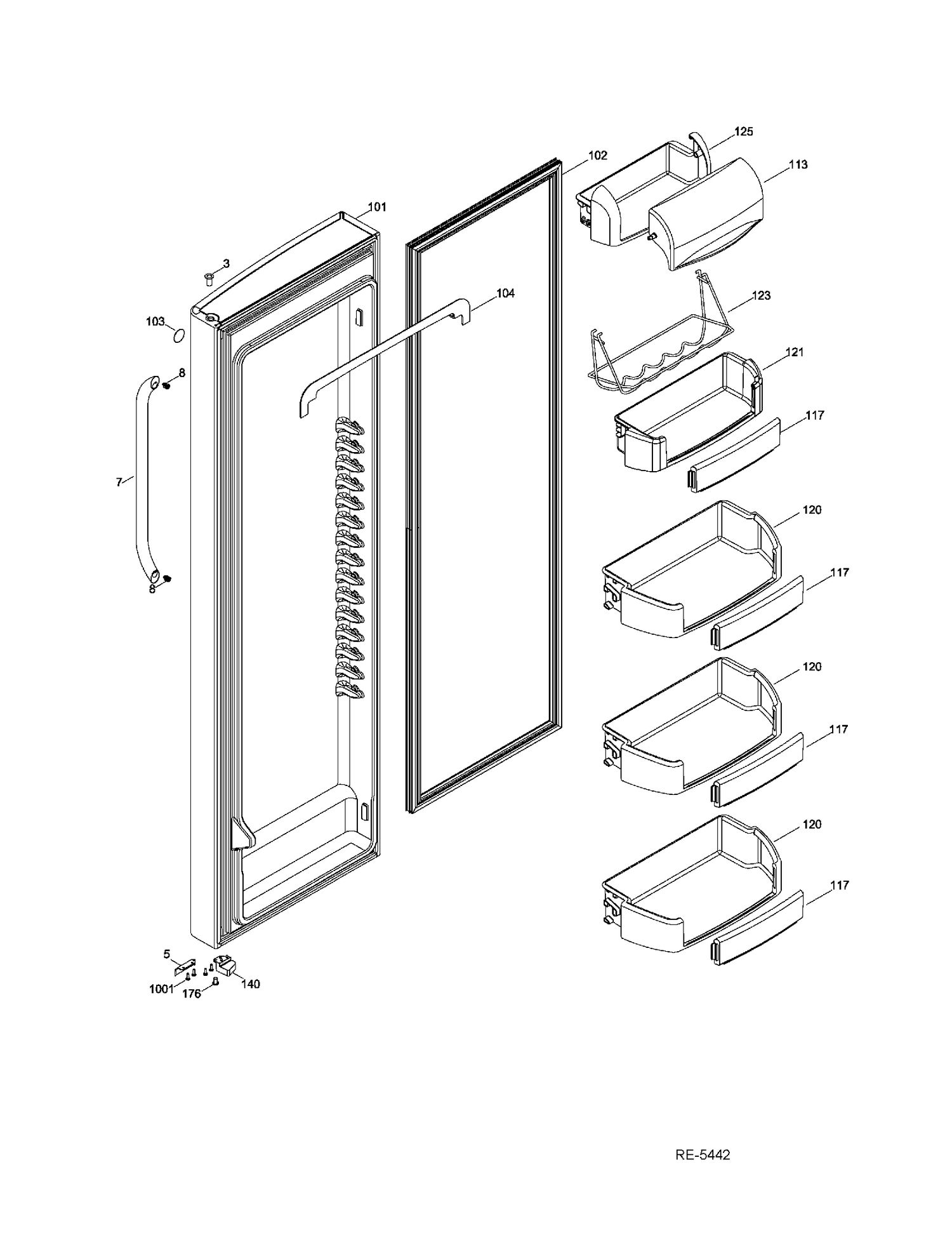 FF DOOR Diagram and Parts List for GSHF9NGYBCBB  General Electric Refrigerator