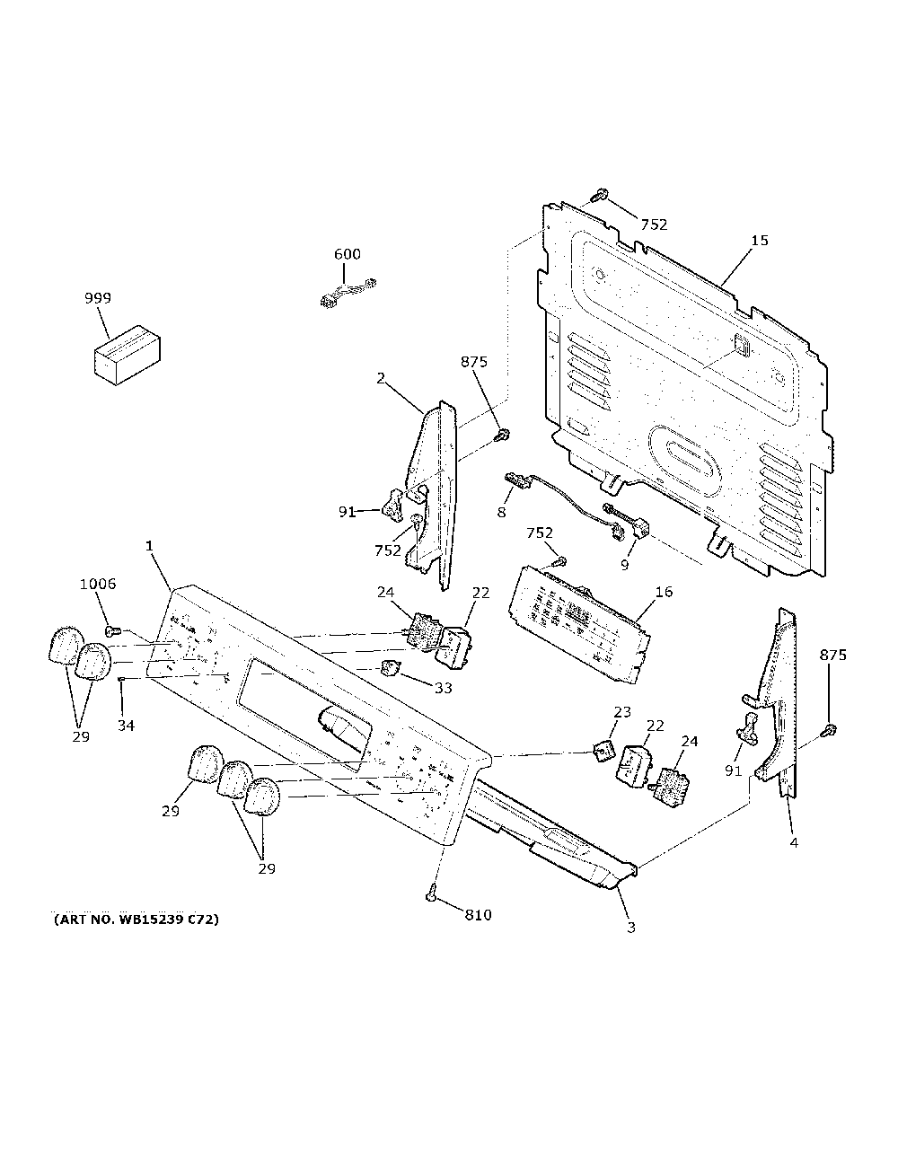 Conttrol panel Diagram and Parts List for JB735EP1ES  General Electric Range