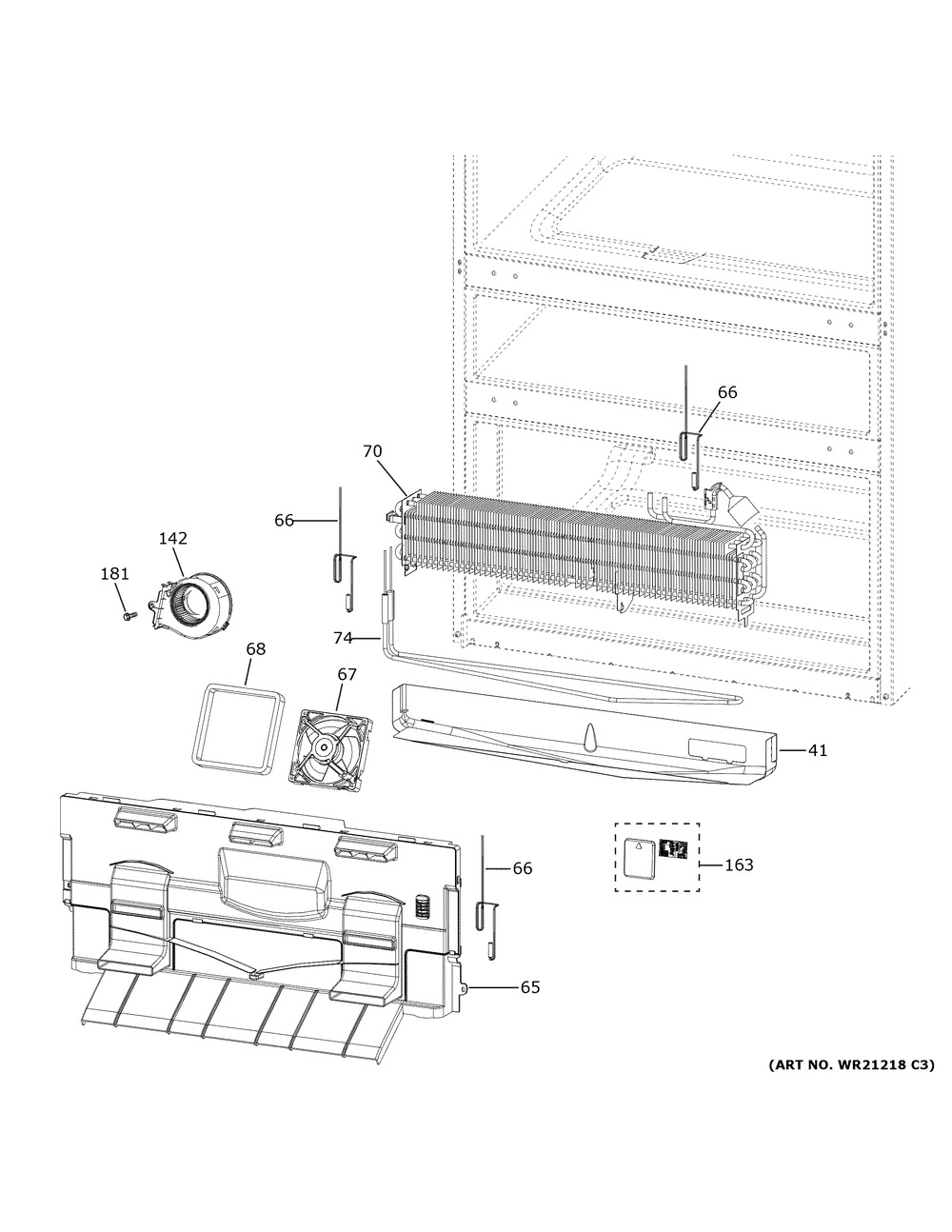 Freezer Section Diagram and Parts List for CVE28DP3NFD1  General Electric Refrigerator