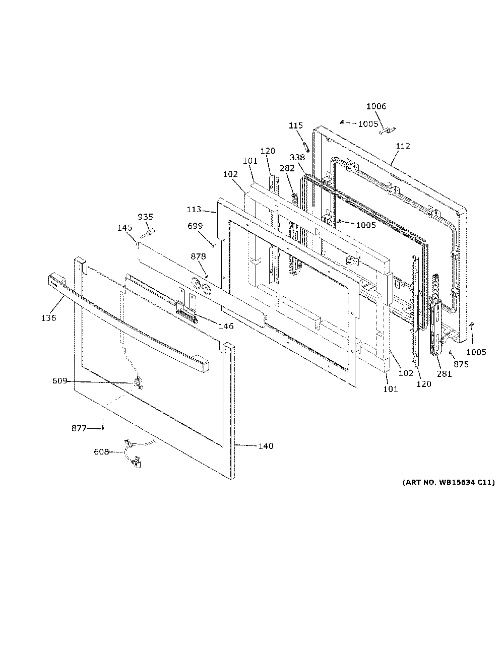 Upper Door Diagram and Parts List for PTD9000SN2SS  General Electric Wall Oven