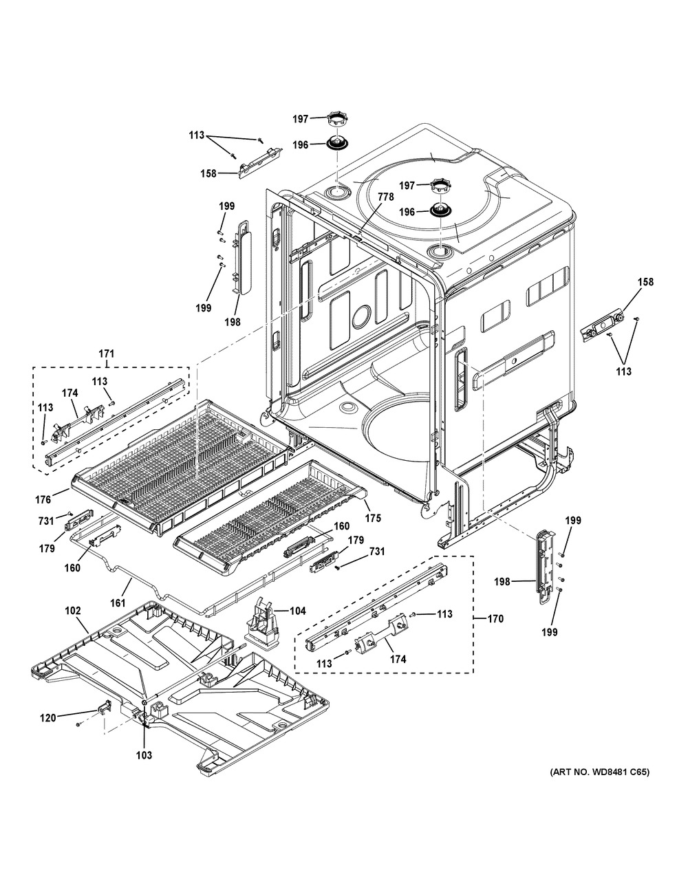 Body Parts (2) Diagram and Parts List for ZDT985SINBII  General Electric Dishwasher