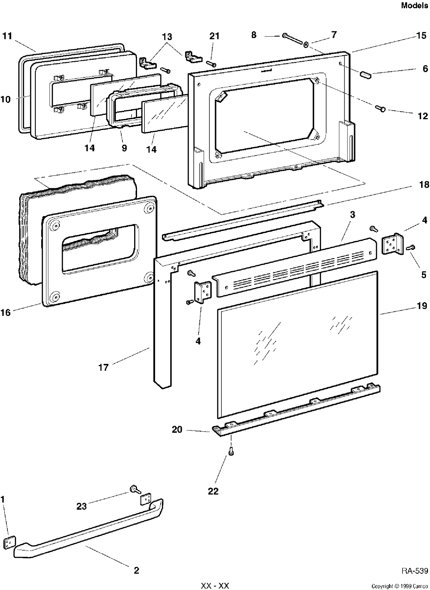 DOOR ASSEMBLY Diagram and Parts List for GRCR3960VB-1  General Electric Range