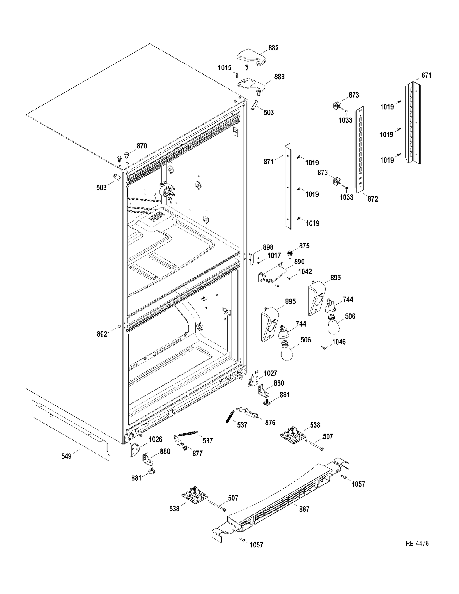 HINGE-MISC PARTS Diagram and Parts List for PDRS0MBYELSS  General Electric Refrigerator