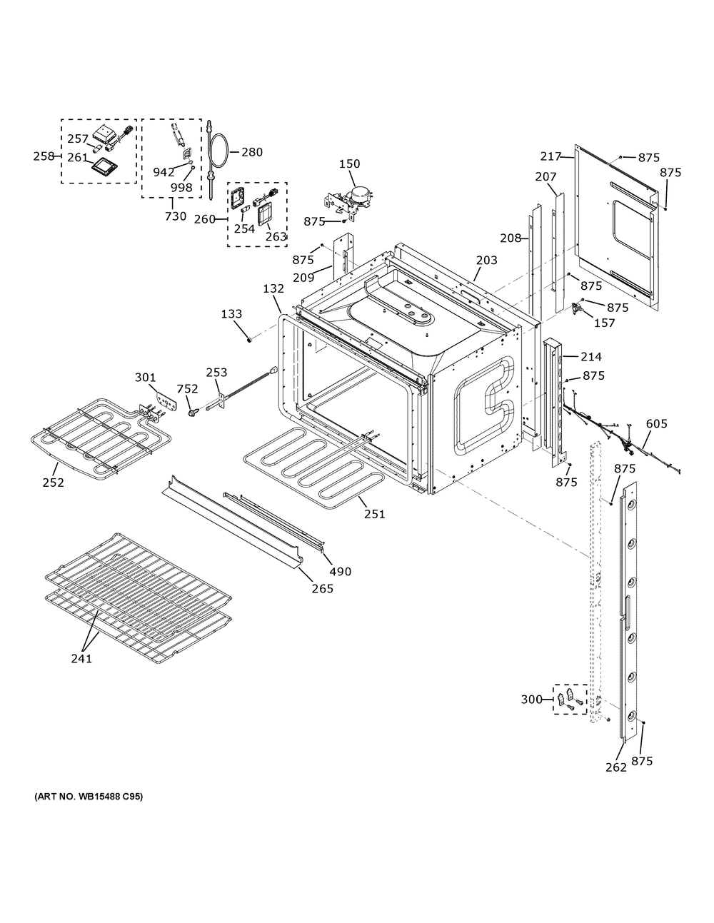 Upper Oven Diagram and Parts List for JKD5000DV1BB  General Electric Wall Oven