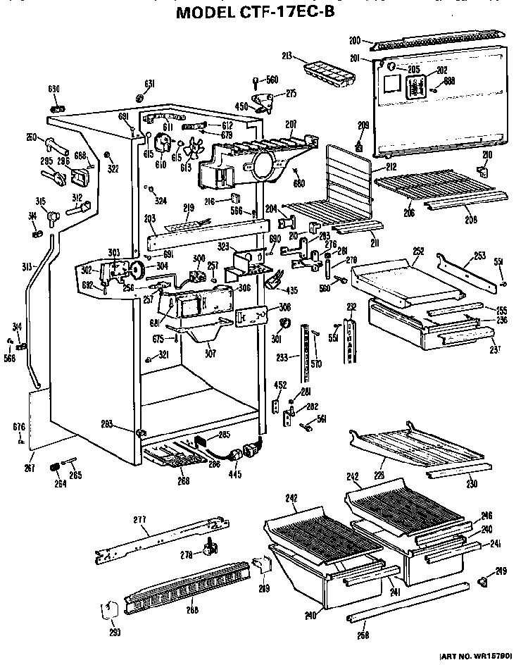 Cabinet Parts Diagram and Parts List for CTF17ECB  Hotpoint Refrigerator