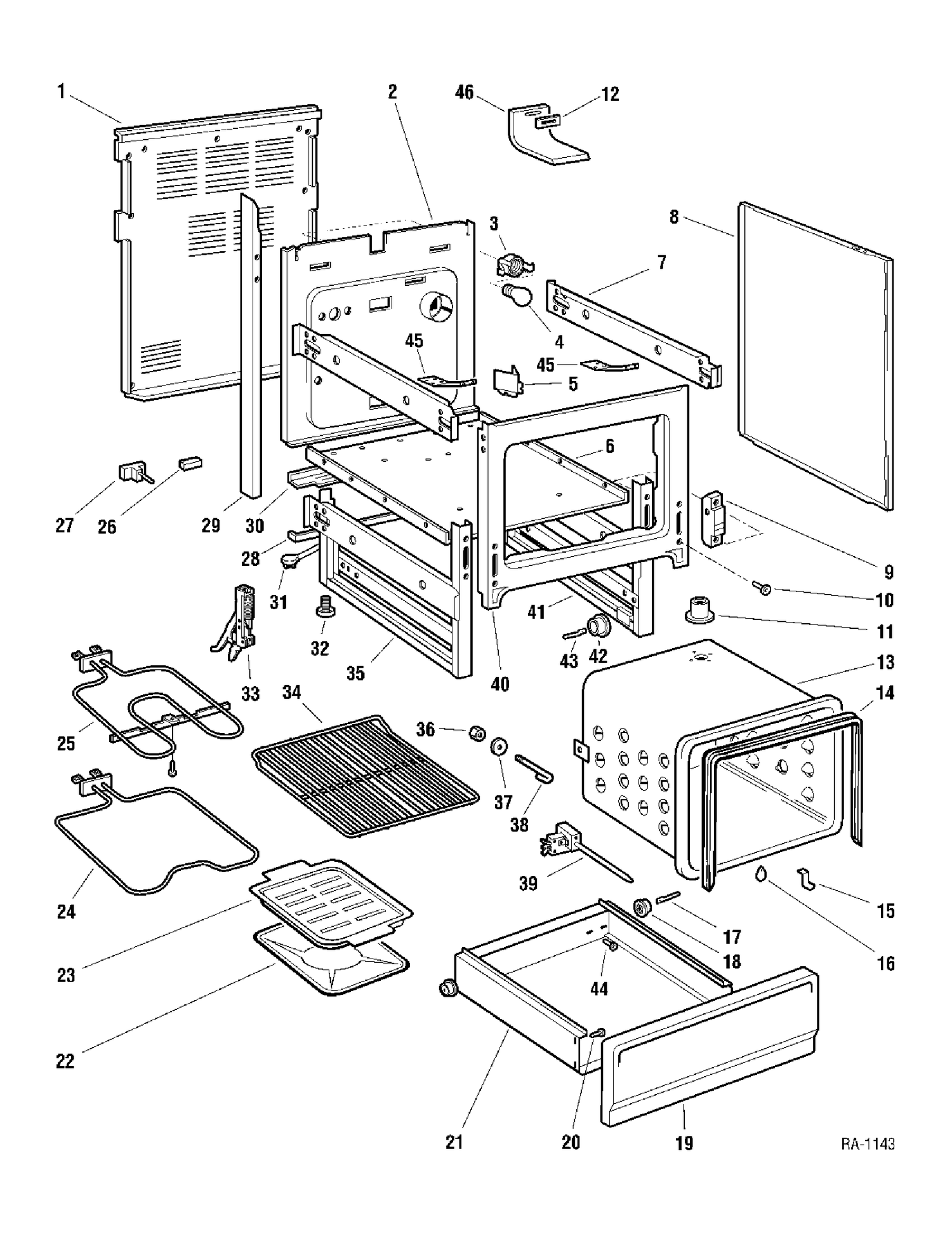 CHASSIS Diagram and Parts List for 12661-1  General Electric Range