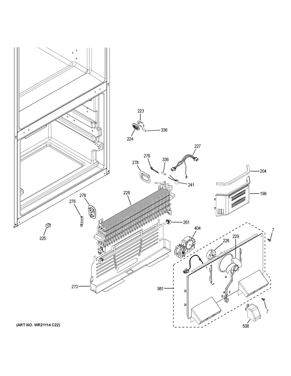 Freezer Section Diagram and Parts List for GFE26JEMAFDS  General Electric Refrigerator