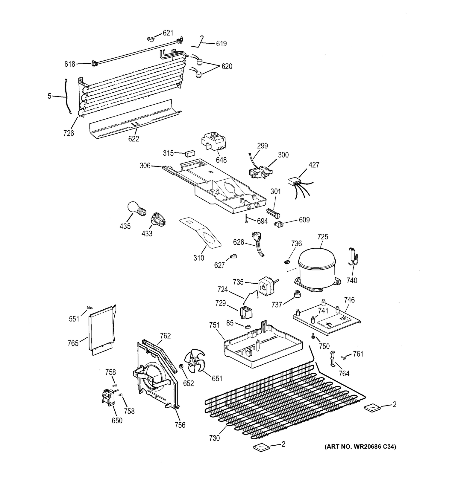 MACHINE COMPARTMENT Diagram and Parts List for GTH18CBEHRBB  General Electric Refrigerator