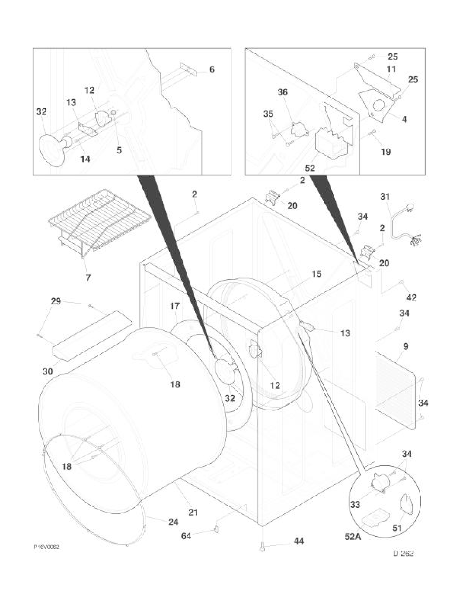 CABINET/DRUM Diagram and Parts List for DCXH46EA1WW  General Electric Dryer