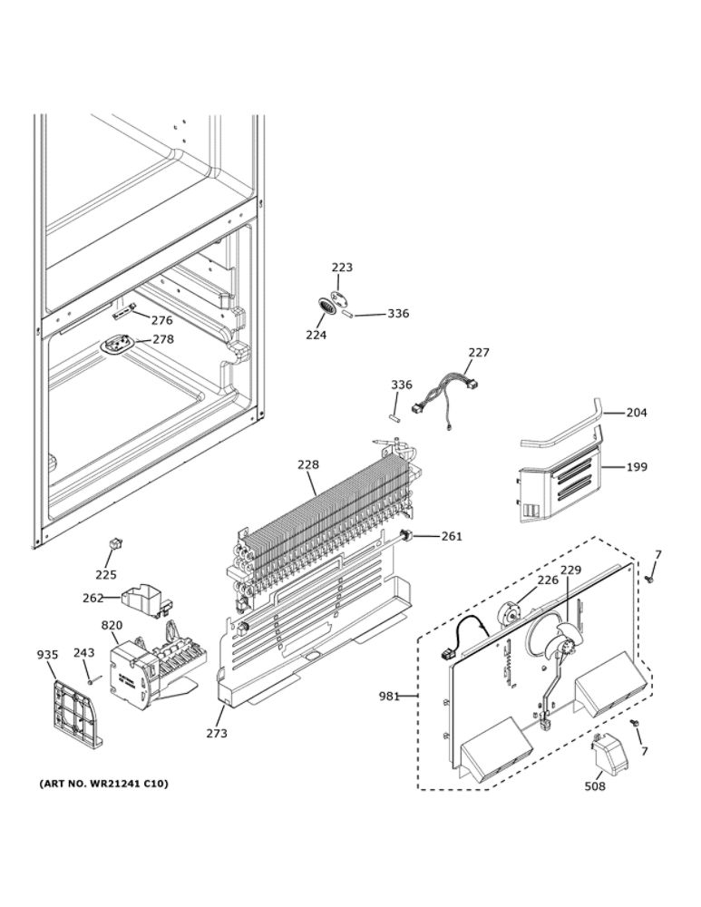 Freezer Section Diagram and Parts List for QNE27JBMNFTS  General Electric Refrigerator