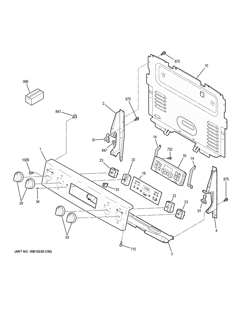 Control Panel Diagram and Parts List for JB645DK4BB  General Electric Range