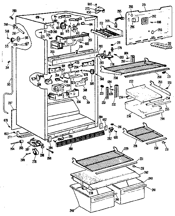 Cabinet Diagram and Parts List for TBX18BKB  General Electric Refrigerator