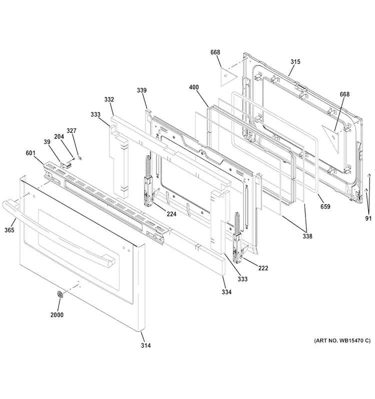 Lower Door Diagram and Parts List for PGB960SEJ1SS  General Electric Range